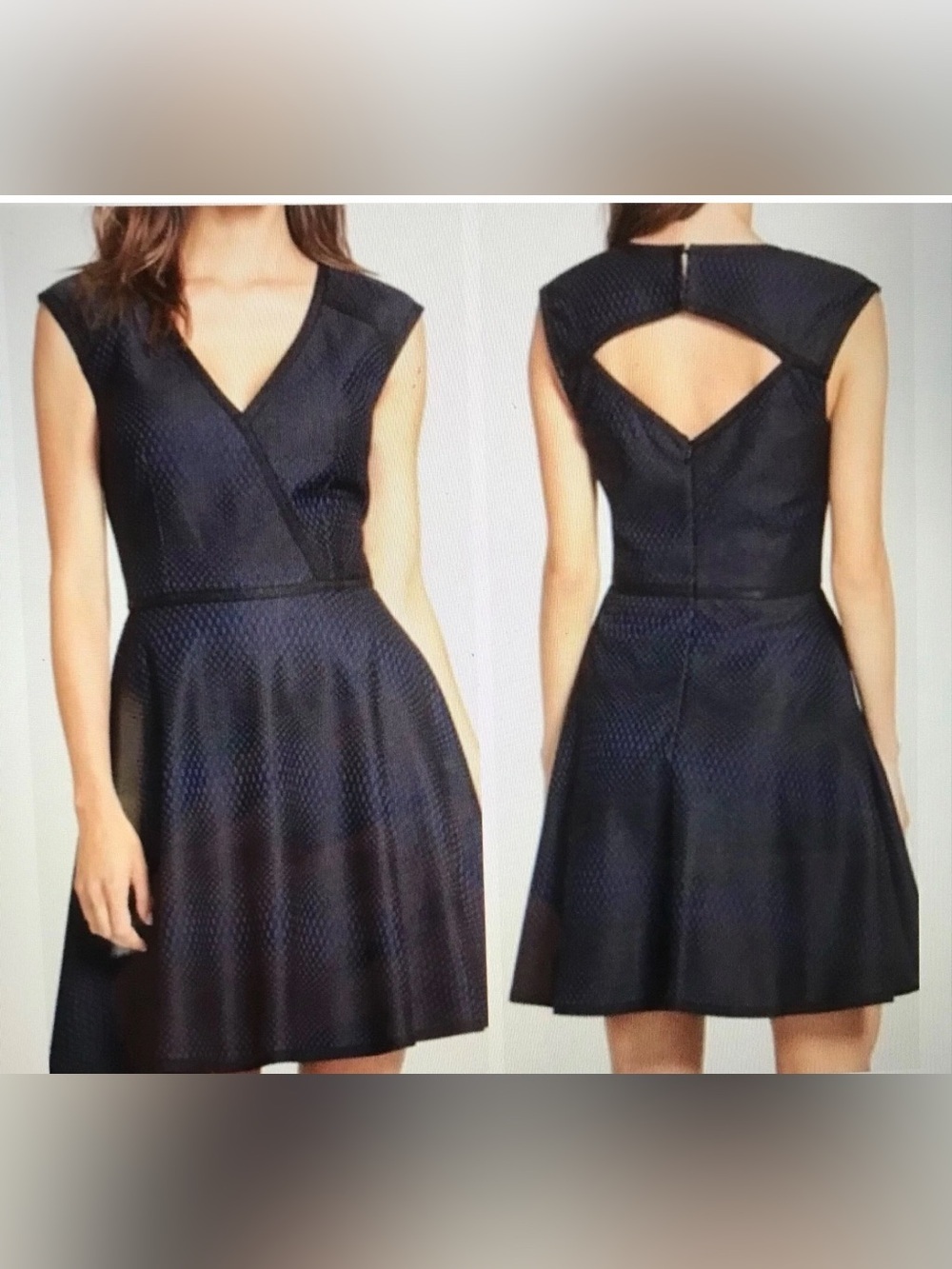 Trina Turk Navy & Black Textured V-Neck Cutout Back Mini Dress Size 2